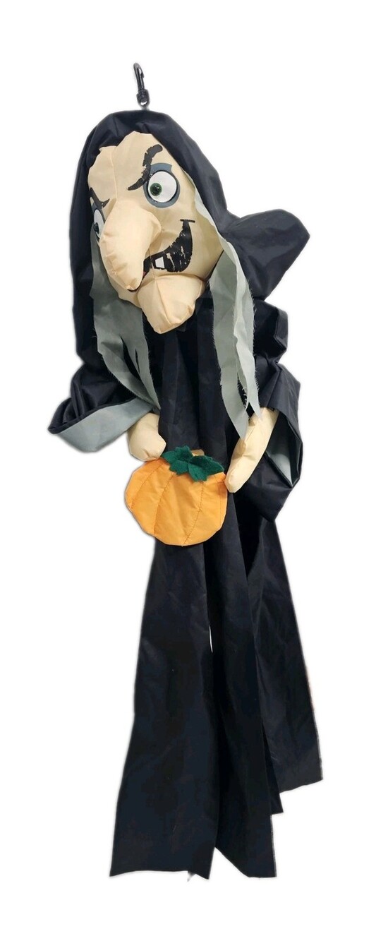 Hanging Witch Halloween Decoration OS Black 43" Spooky Witch With Pumpkin